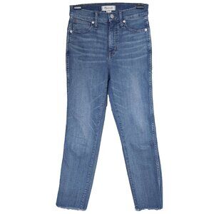 Madewell Stovepipe Slim Straight Jean Mid Rise Med Wash Fray Ankle Crop Denim